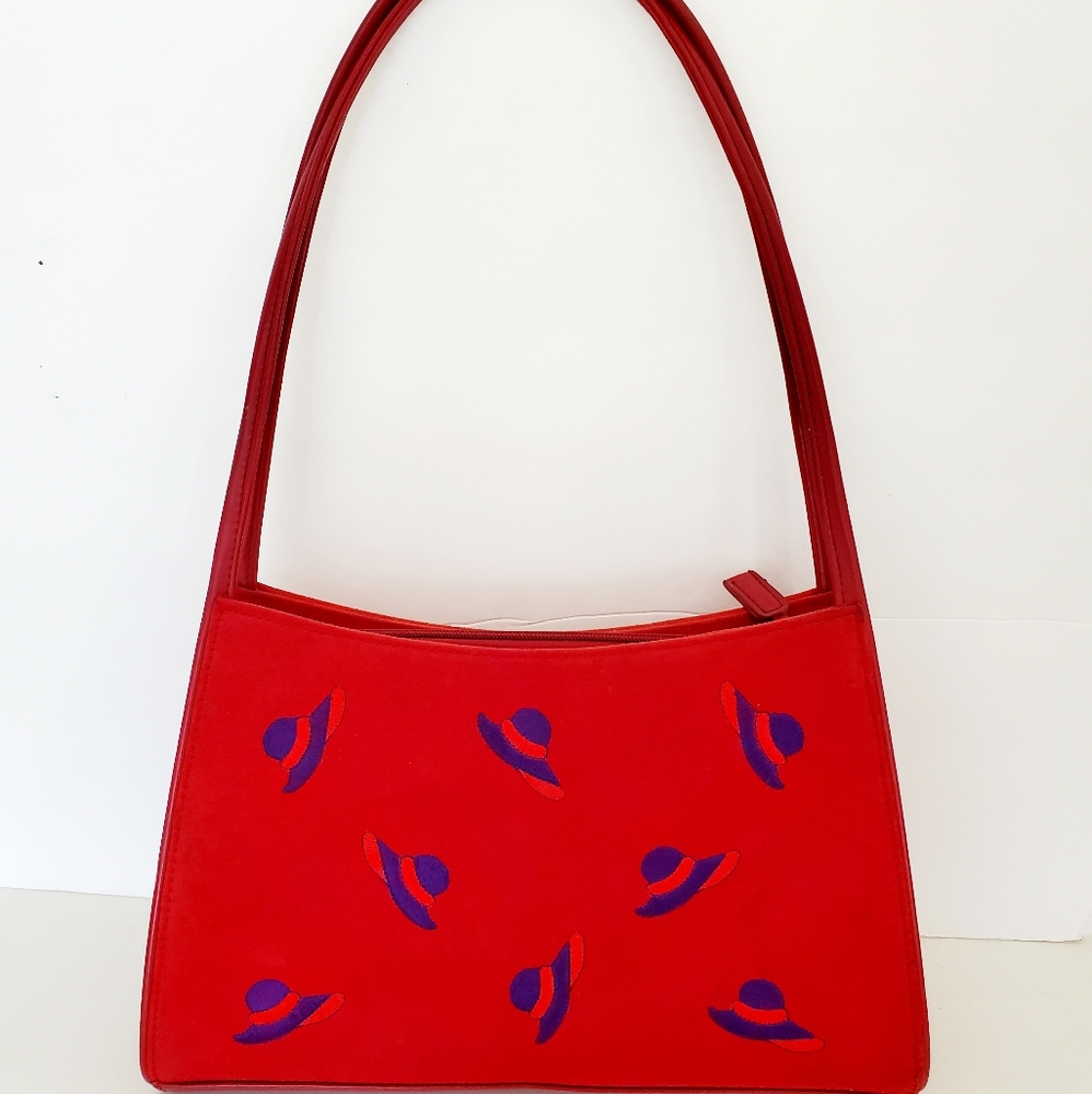 Sandol Living Fashion Red Hat Society Novelty Print Red Shoulder Handbag